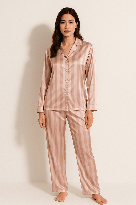 Women's Pajamas - Striped - Long Sleeve - Satin Pajama - Pajama Set -Allison Arch