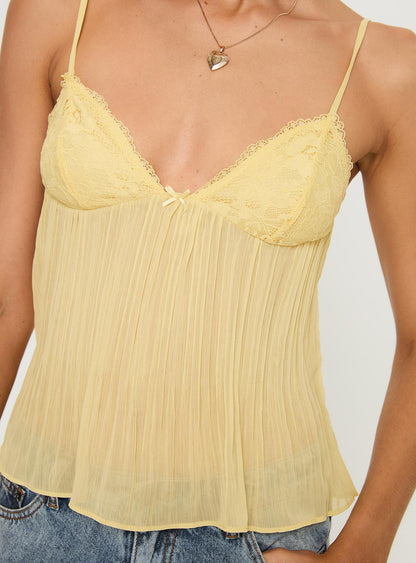 Yellow Top - Sleeveless - Loose Fit - Lace Top - Women's Top-Allison Arch