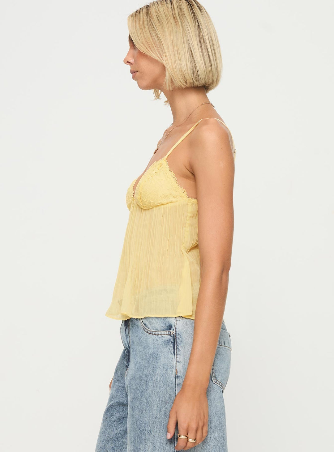 Yellow Top - Sleeveless - Loose Fit - Lace Top - Women's Top-Allison Arch