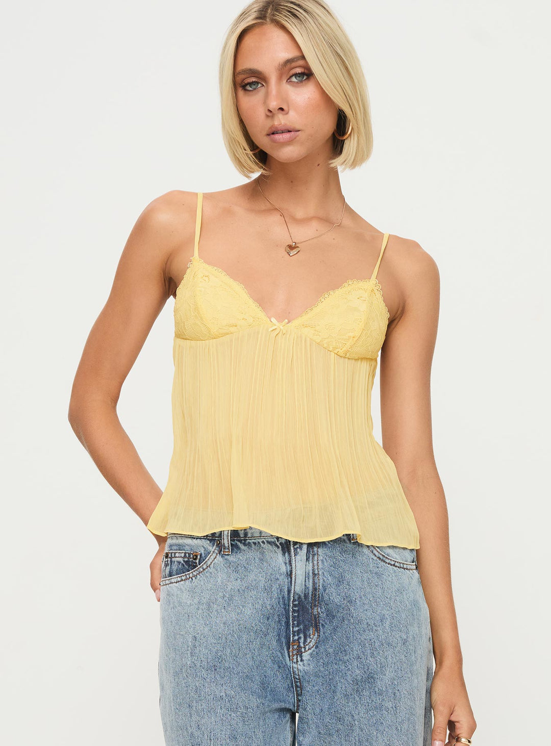 Yellow Top - Sleeveless - Loose Fit - Lace Top - Women's Top-Allison Arch